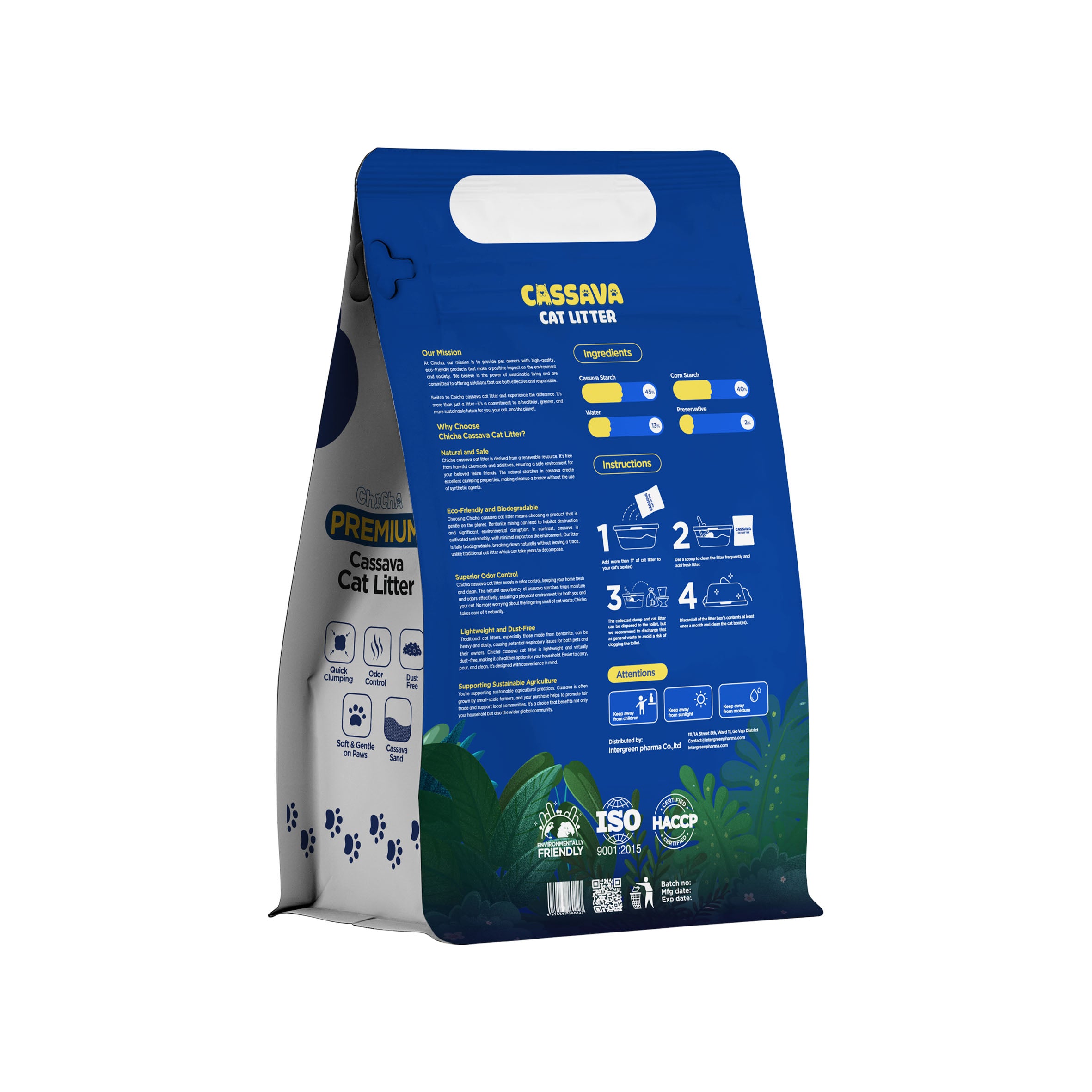 Cát Sắn Chicha Siêu Vón Cục, Không Mùi, Không Bụi, Không bết đáy Cassava Cat litter 2,5kg