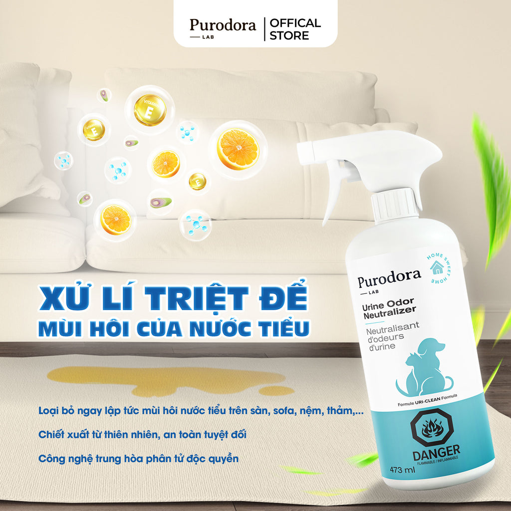 Xịt Khử Mùi Hôi Nước Tiểu Chó Mèo - Purodora Lab, Hương Cam Sả Triệt Mùi Tận Gốc Sofa, Nệm, Thảm,...