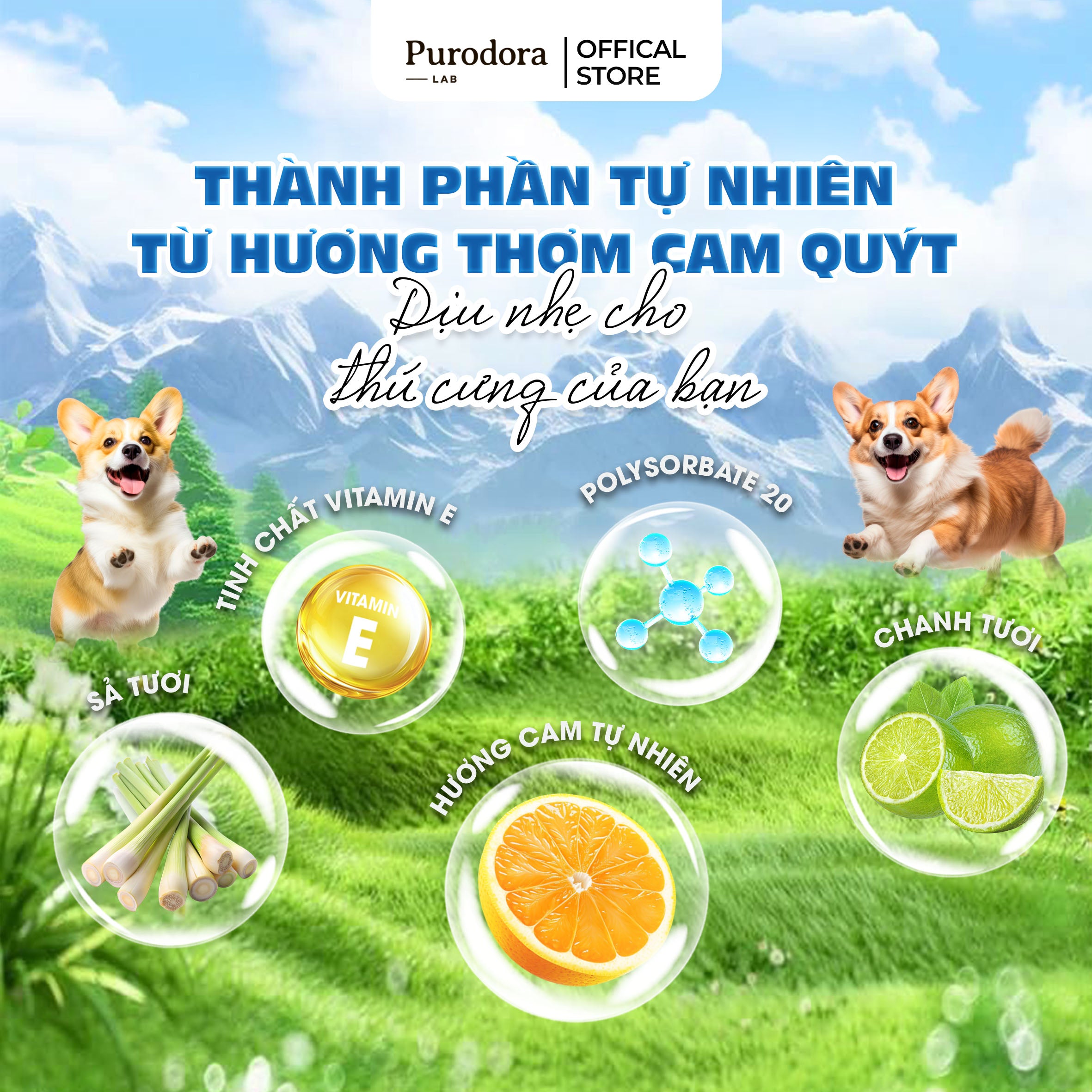 Xịt Khử Mùi Hôi Nước Tiểu Chó Mèo - Purodora Lab, Hương Cam Sả Triệt Mùi Tận Gốc Sofa, Nệm, Thảm,...