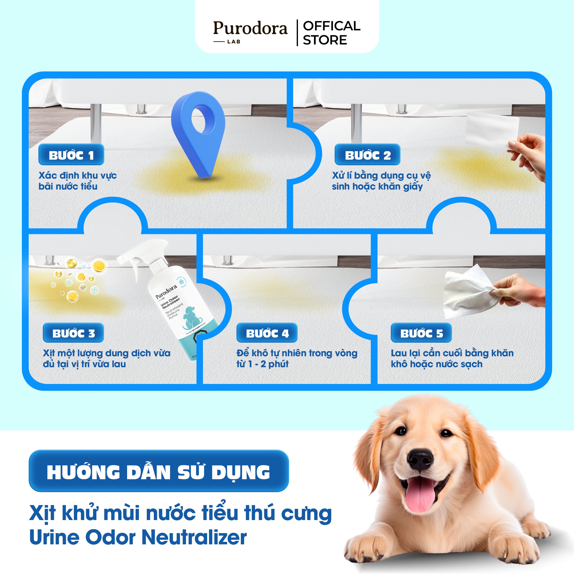 Xịt Khử Mùi Hôi Nước Tiểu Chó Mèo - Purodora Lab, Hương Cam Sả Triệt Mùi Tận Gốc Sofa, Nệm, Thảm,...