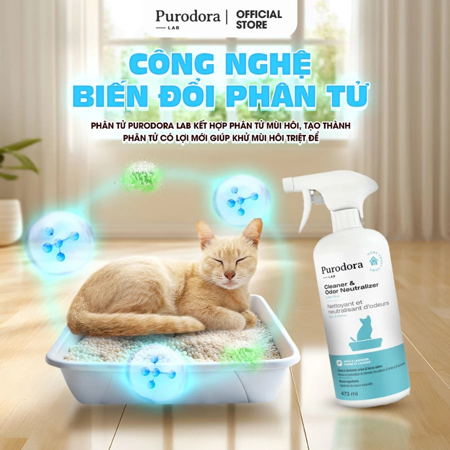 Xịt Khử Mùi Khay Vệ Sinh Cho Mèo - Purodora Lab, Hương Táo & Hoa Lavender, Xử Lý Triệt Để Mùi Hôi
